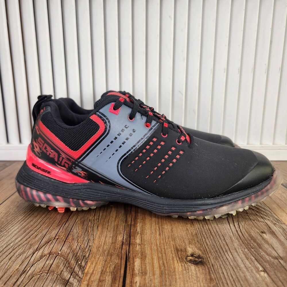 Sqairz Speed Fire Golf Shoes Mens Size 7.5 Black Red Gray Spiked Athletic Sports